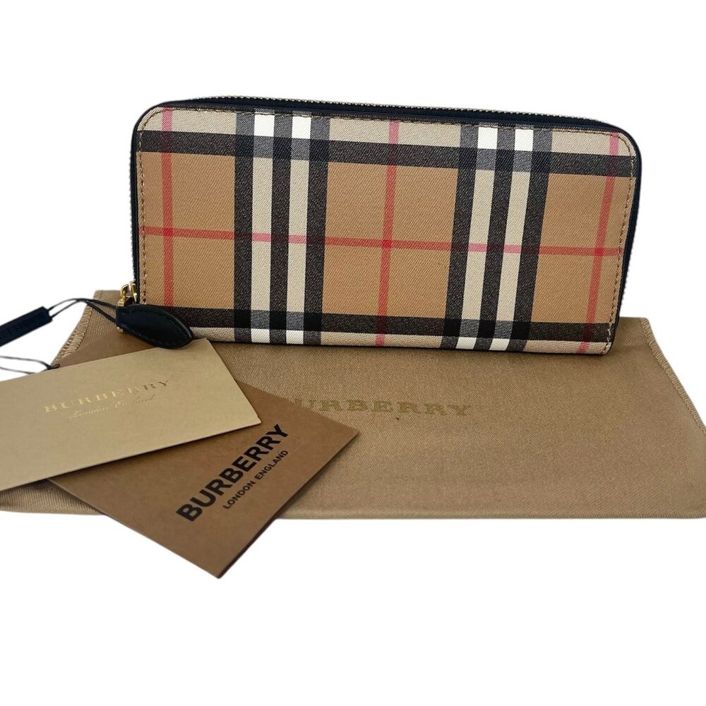 NWT BURBERRY Ellergy Check Canvas Zip Around Continental Wallet; 100% Authentic
